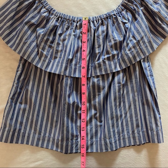 Aritzia | Wilfred | Hollande Off the Shoulder Blouse — Blue/White | Size Small - Picture 9 of 9